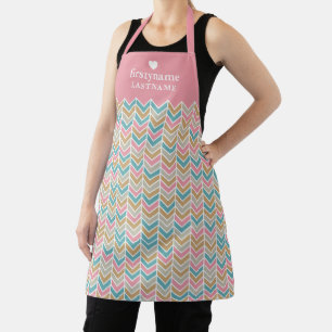 Modern Herringbone Pattern - Pink Blue Gold Apron