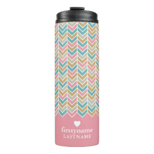 Modern Herringbone Pattern - Pink Blue Gold Thermal Tumbler