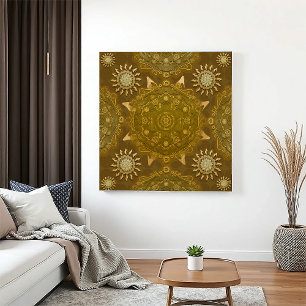 Modern hexa golden ursidae mandala art canvas print