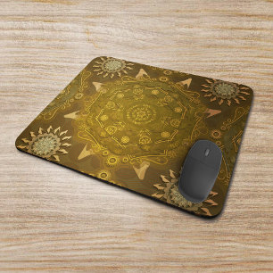 Modern hexa golden ursidae mandala art mouse mat