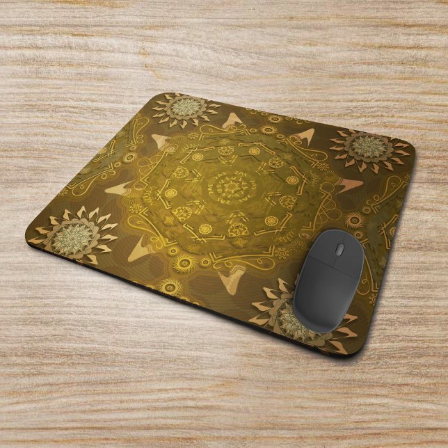 Modern hexa golden ursidae mandala art mouse mat (Creator Uploaded)