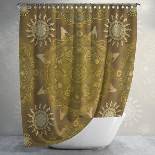 Modern hexa golden ursidae mandala art  shower curtain