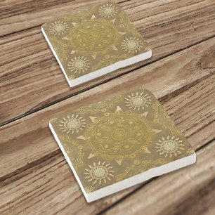 Modern hexa golden ursidae mandala art stone coaster