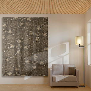 Modern hexa sepia golden ursidae mandala art tapestry