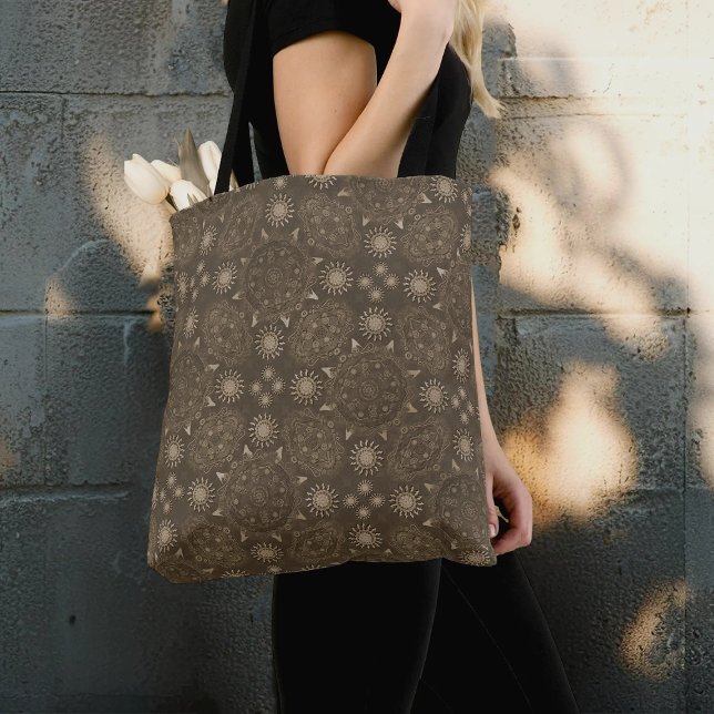 Modern hexa Sepia Golden ursidae mandala art Tote Bag (Creator Uploaded)