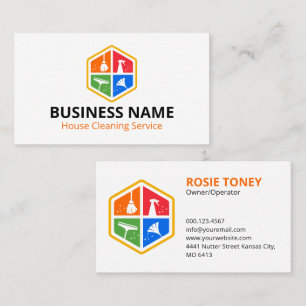 Modern Hexagon Colour Logo House Cleaning Service Business Card