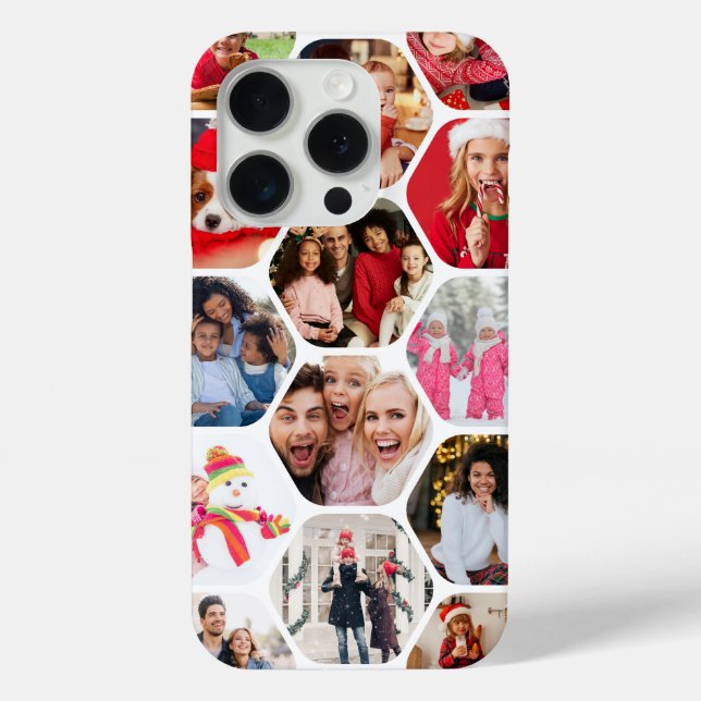 Modern Hexagon Multi Photo Collage Case-Mate iPhone Case (Back)