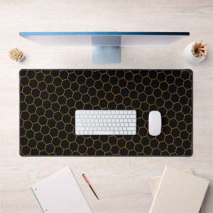 Modern Hexagon Pattern Cool Abstract Black & Gold Desk Mat