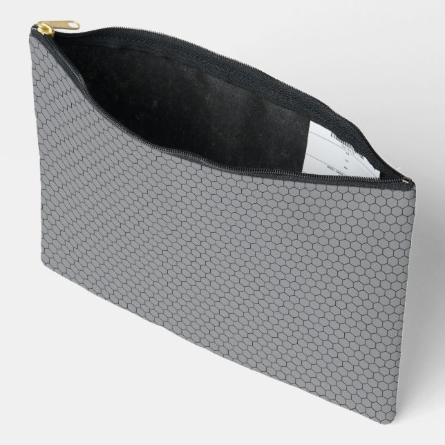 Modern Hexagonal Grid Geometric Pattern Accessory Pouch (Open)
