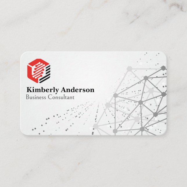 Modern Hexagonal Tech Logo | Networking Background Business Card (Front)