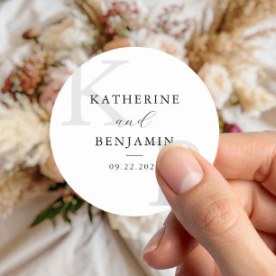 Modern Hhite Monogram Minimalist Wedding Classic Round Sticker