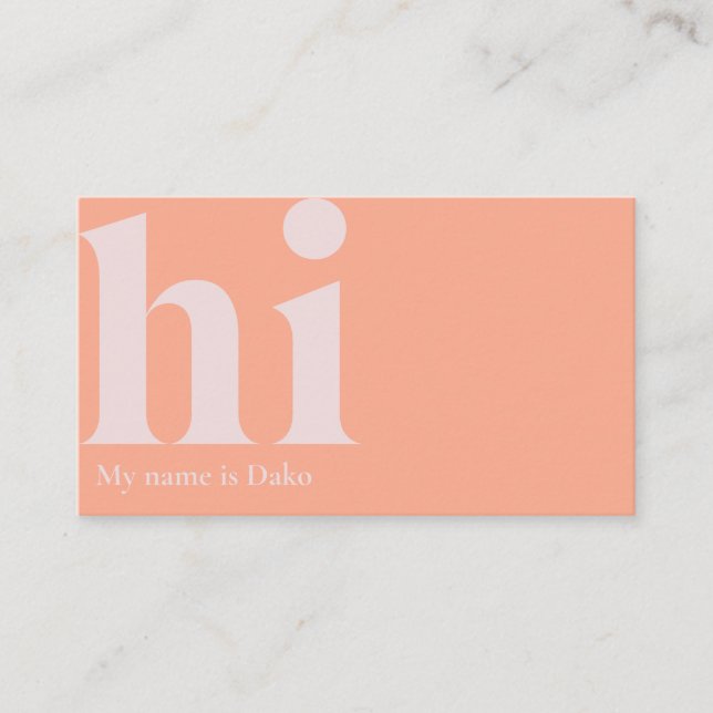 Modern 'hi' business card in peach and ivory (Front)