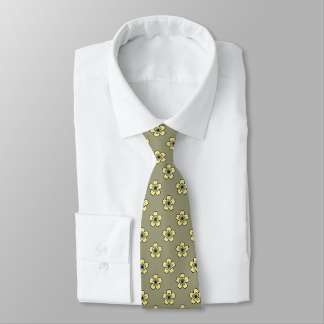 Modern Hibiscus Hawaiian Floral Two-Sided Printed Tie (Tied)