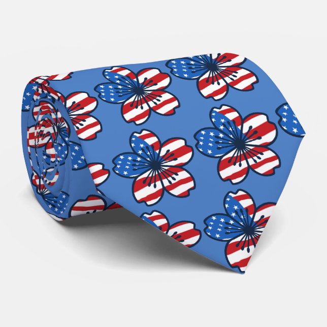 Modern Hibiscus USA Two-sided Printed Tie (Rolled)