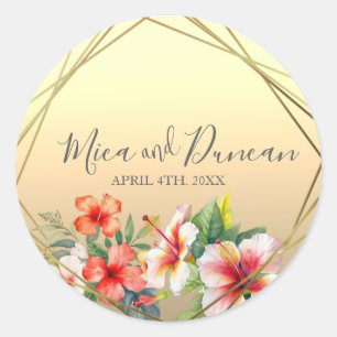 Modern Hibiscus Wedding  Classic Round Sticker