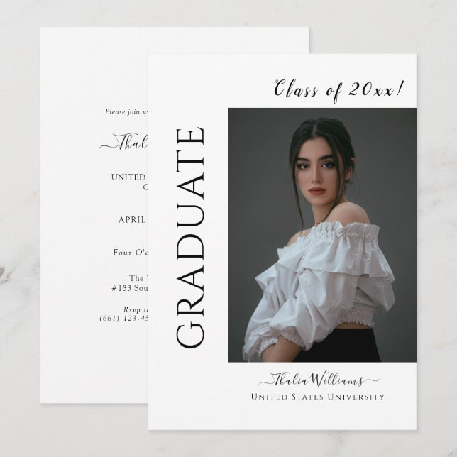 Modern High School College Photo Graduation  Invitation (Front/Back)