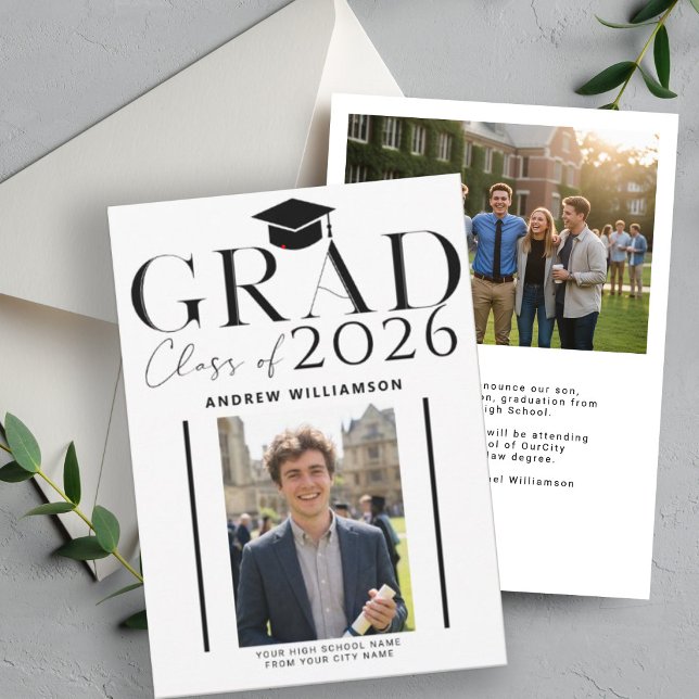 Modern high school graduate 2 photo graduation announcement (Creator Uploaded)