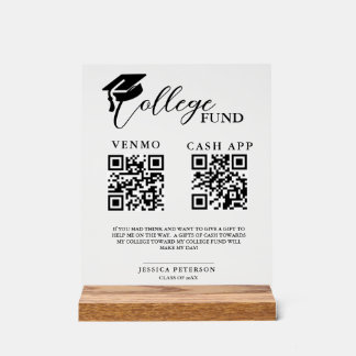 Modern High School Graduation Colleg fund QR code  Acrylic Sign