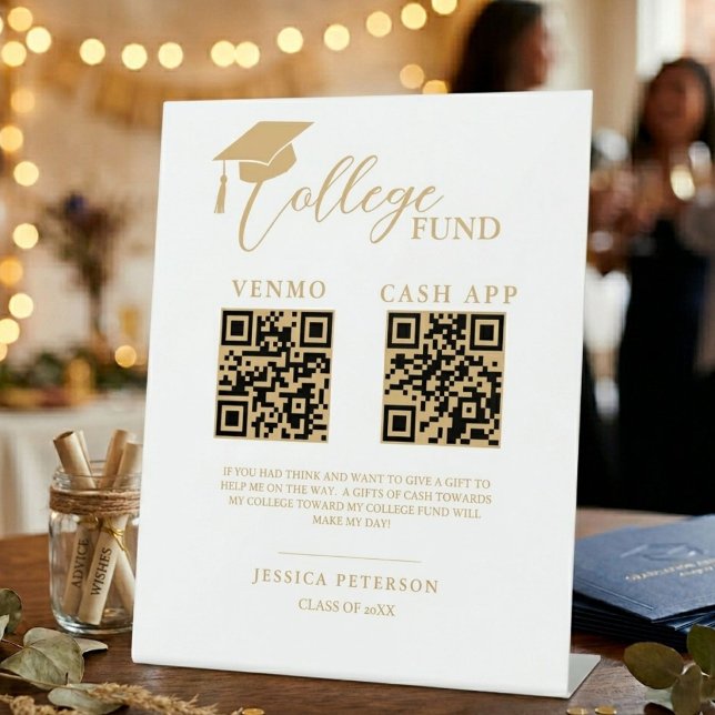 Modern High School Graduation Colleg fund QR code  Pedestal Sign (Creator Uploaded)