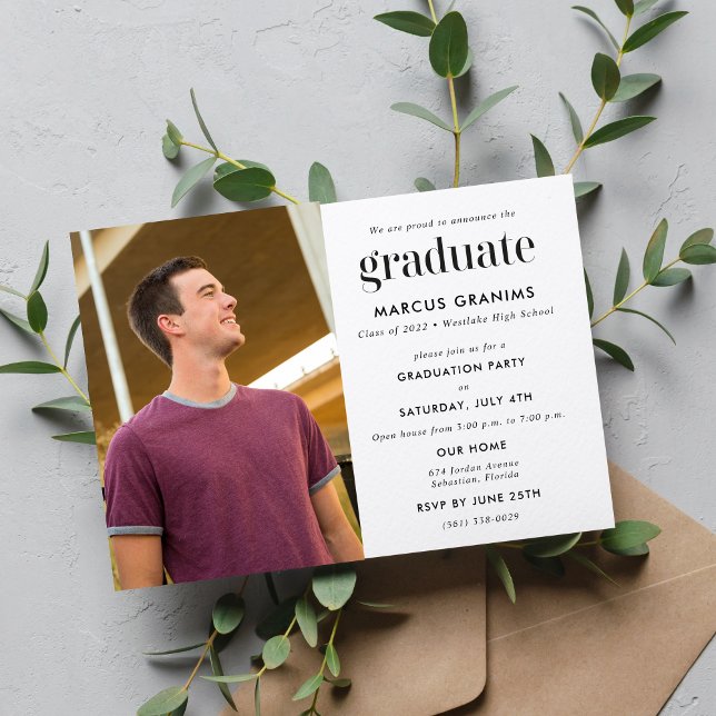 Modern High School Guy Graduation Photo Invitation (Creator Uploaded)