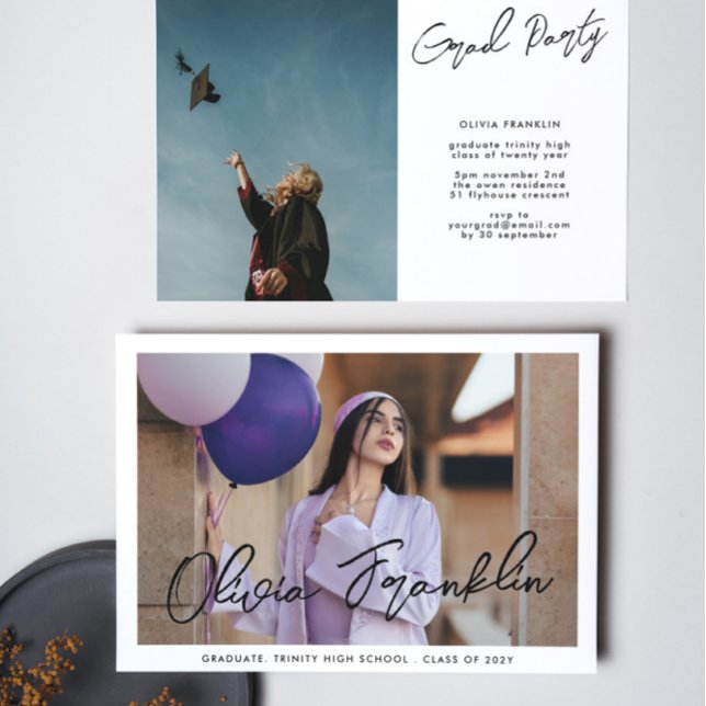 Modern High School Text Photo Graduation Party Invitation (Creator Uploaded)