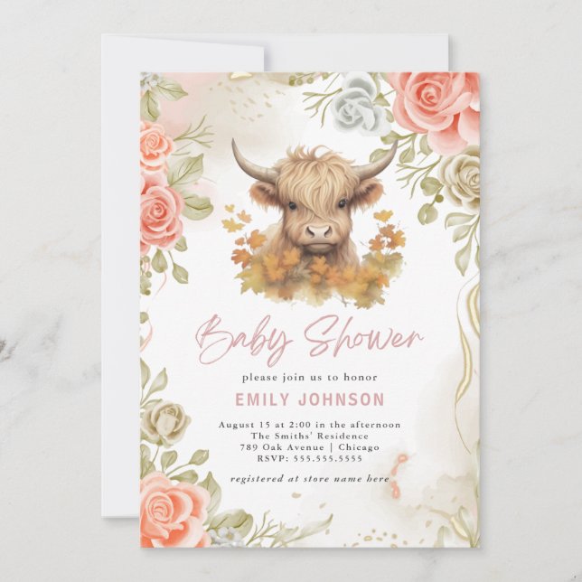 Modern Highland Cow Baby Shower Invitation (Front)