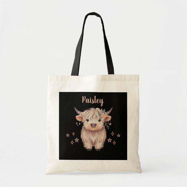 Modern Highland Cow Design Tote Bag (Front)