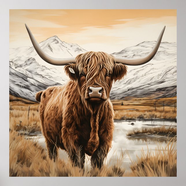 Modern Highland Cow Photograph poster print (Front)