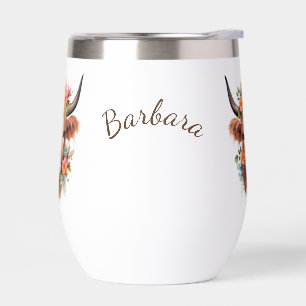 Modern Highland Cow with Cute Boho Flowers