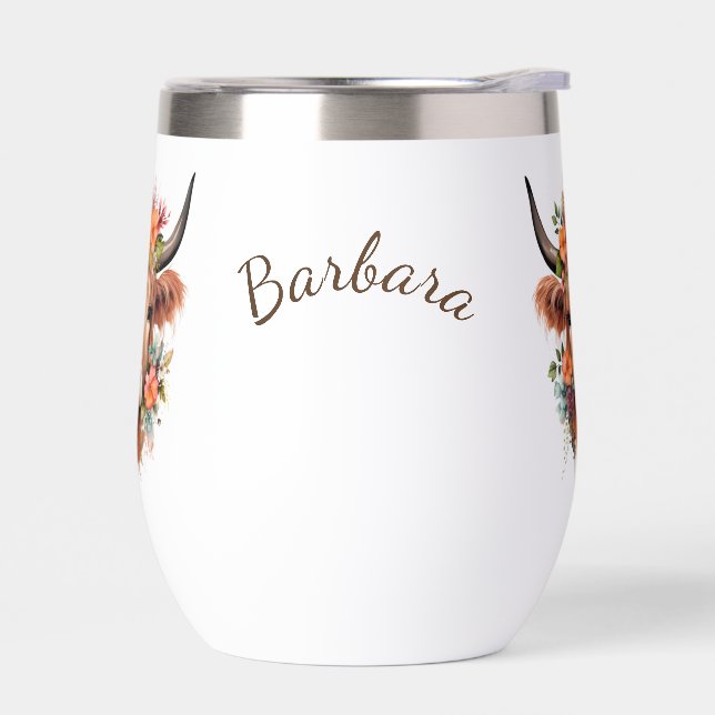 Modern Highland Cow with Cute Boho Flowers (Left)