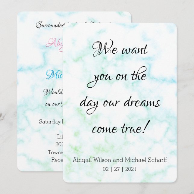 Modern Hint of Green Marble Wedding Invitations (Front/Back)