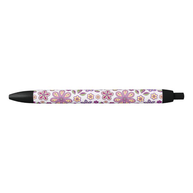 Modern Hippie Floral Pattern | Botanical Black Ink Pen (Front)