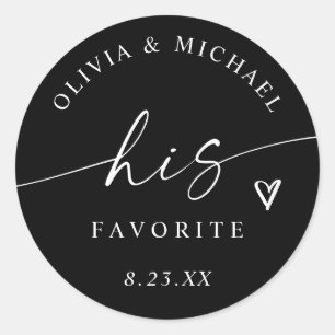 Modern His Favourite Black Wedding Treat Bag Classic Round Sticker