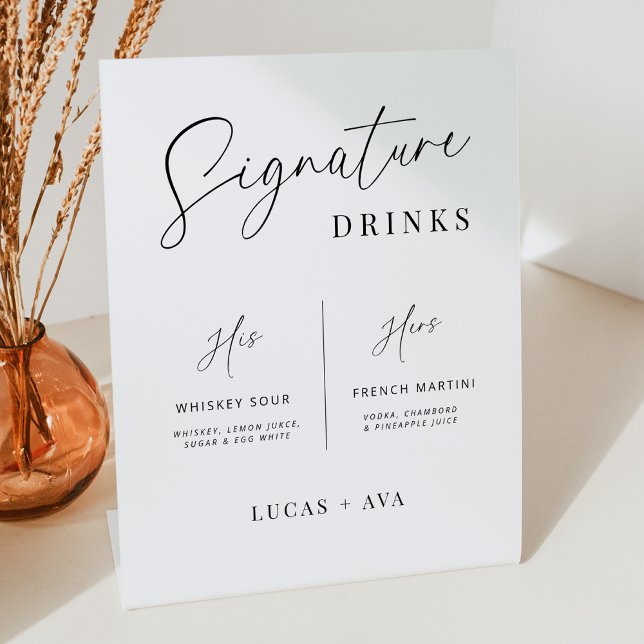 Modern His & Hers Signature Drink Bar Menu Wedding Pedestal Sign (Creator Uploaded)