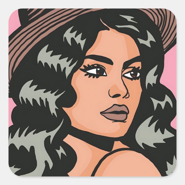 Modern Hispanic Boho Lady Pop Art Square Sticker (Front)