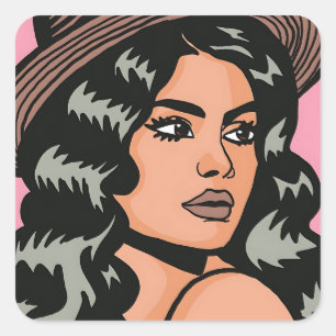 Modern Hispanic Boho Lady Pop Art Square Sticker