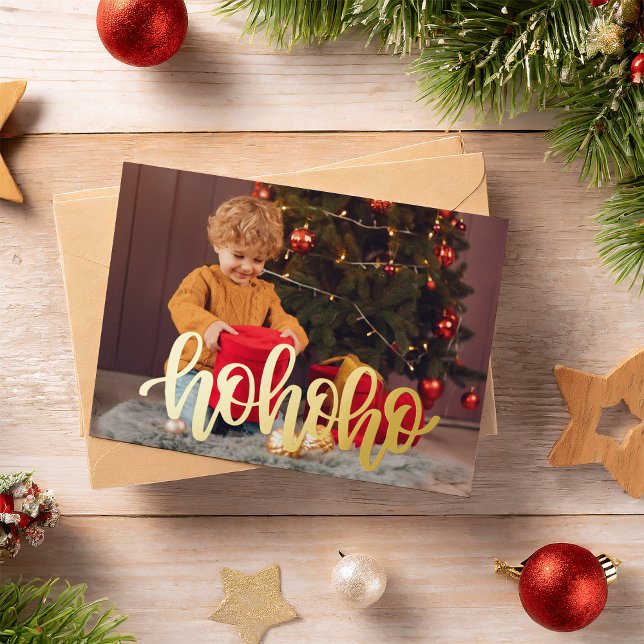Modern HO HO HO Photo  Foil Holiday Card (Creator Uploaded)