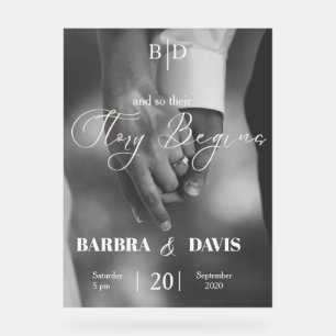 Modern Holding Hands Story Begins Wedding Acrylic Sign