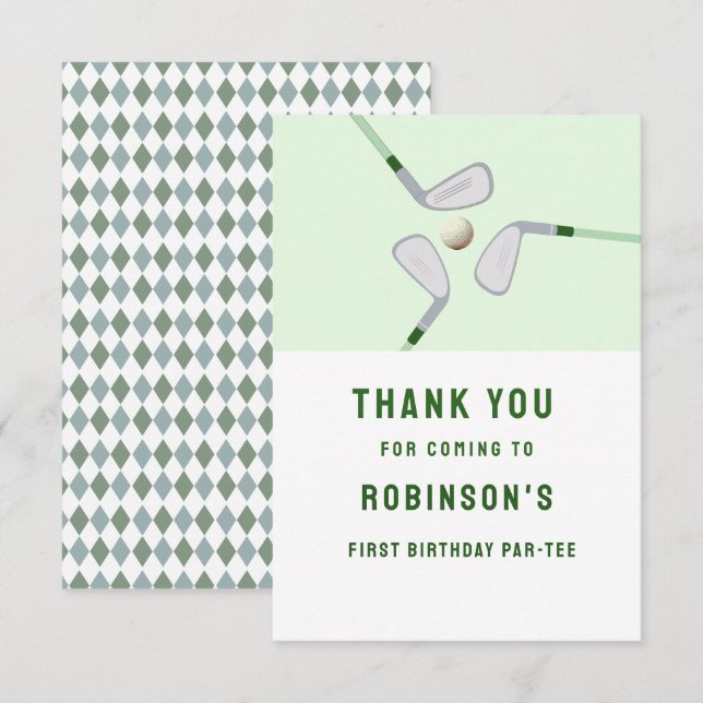 Modern Hole in One Par-tee golf birthday Thank You Card (Front/Back)