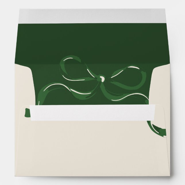 Modern Holiday Big Green Bows Christmas Cream Envelope (Back (Bottom))