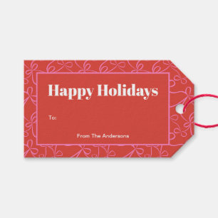 Modern Holiday Bold Red & Pink Ribbon Pattern Gift Tags