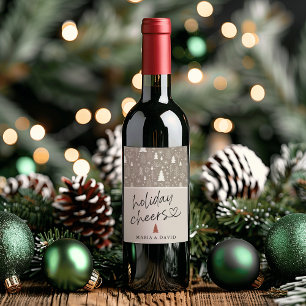 Modern Holiday Cheers Calligraphy Personalised Wine Label