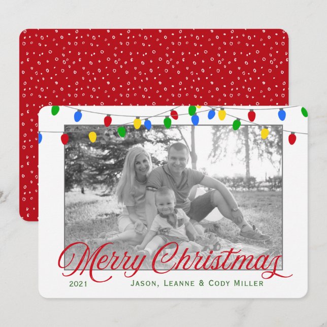 Modern Holiday Christmas Lights Photo (Front/Back)