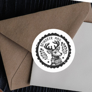Modern Holiday Christmas Reindeer Classic Round Sticker