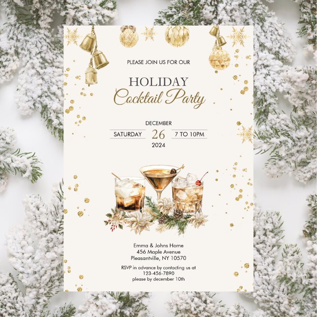 Modern Holiday Cocktail Party Christmas Gold Invitation (Creator Uploaded)