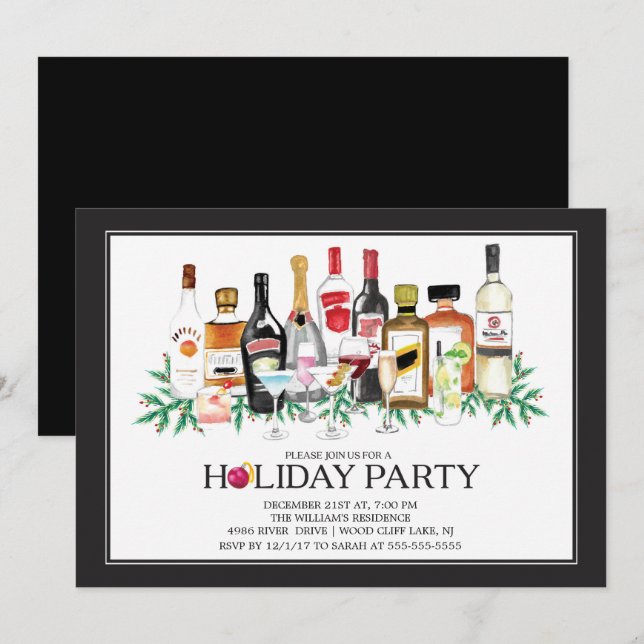 Modern Holiday Cocktail Party Invitation (Front/Back)
