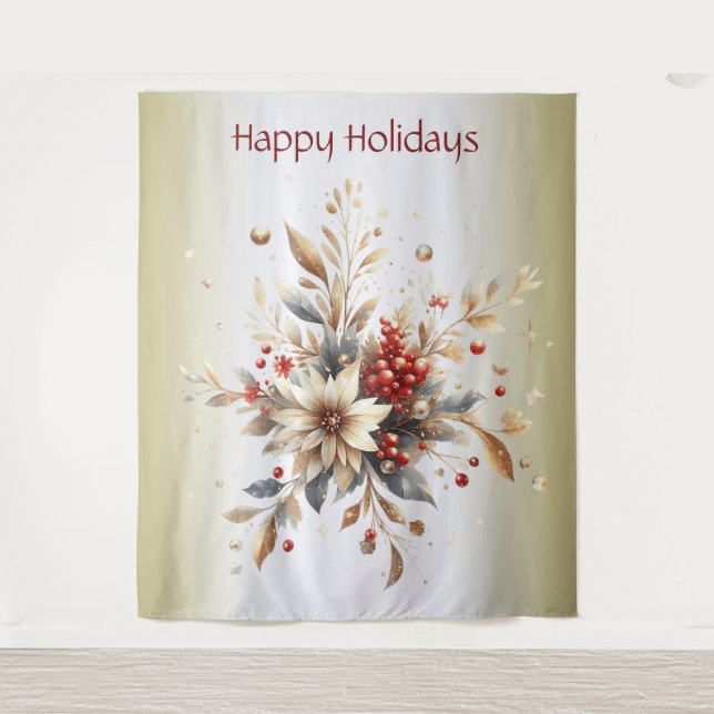 Modern Holiday Flowers Backdrop Tapestry (Front)