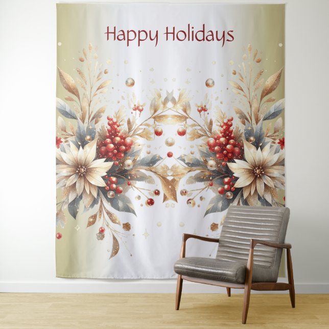 Modern Holiday Flowers Backdrop Tapestry (In Situ)