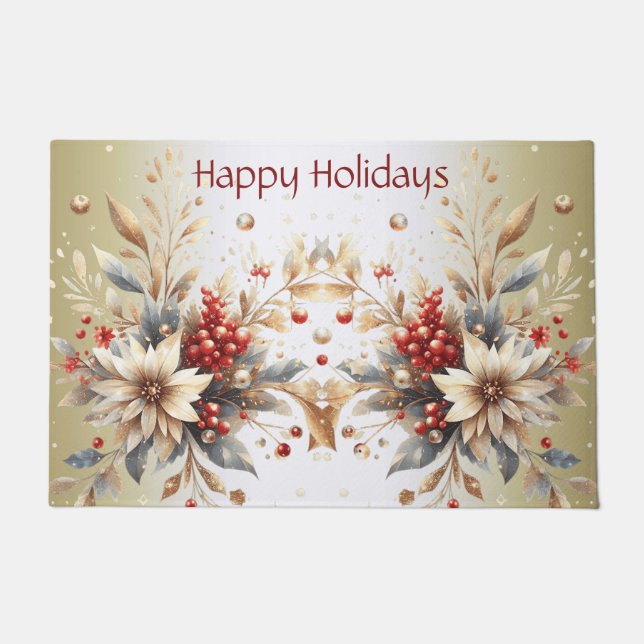 Modern Holiday Flowers Doormat (Front)