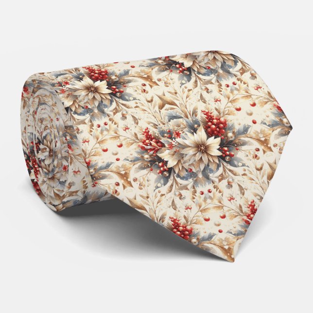 Modern Holiday Flowers Neck Tie (Rolled)